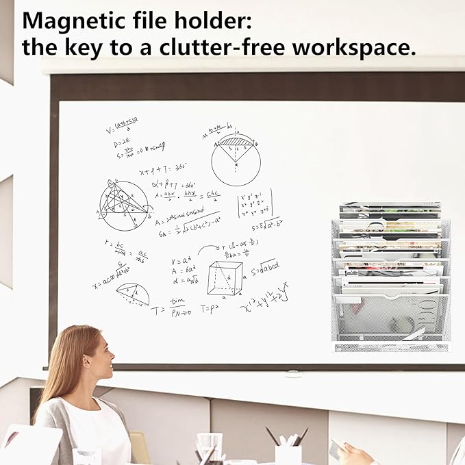 KZWKRG 6 Tier Magnetic File Holder, Large Capacity Mesh Hanging Wall Organizer - Image 9