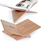 Large Wood Book Stand, 12.5" x 9.5" x 5.5”, Angled Natural Mahogany Wooden Book Holder, Open Bookstand for Display and Reading, Cookbooks, Art Books, Bibles, Magazines - Home and Office