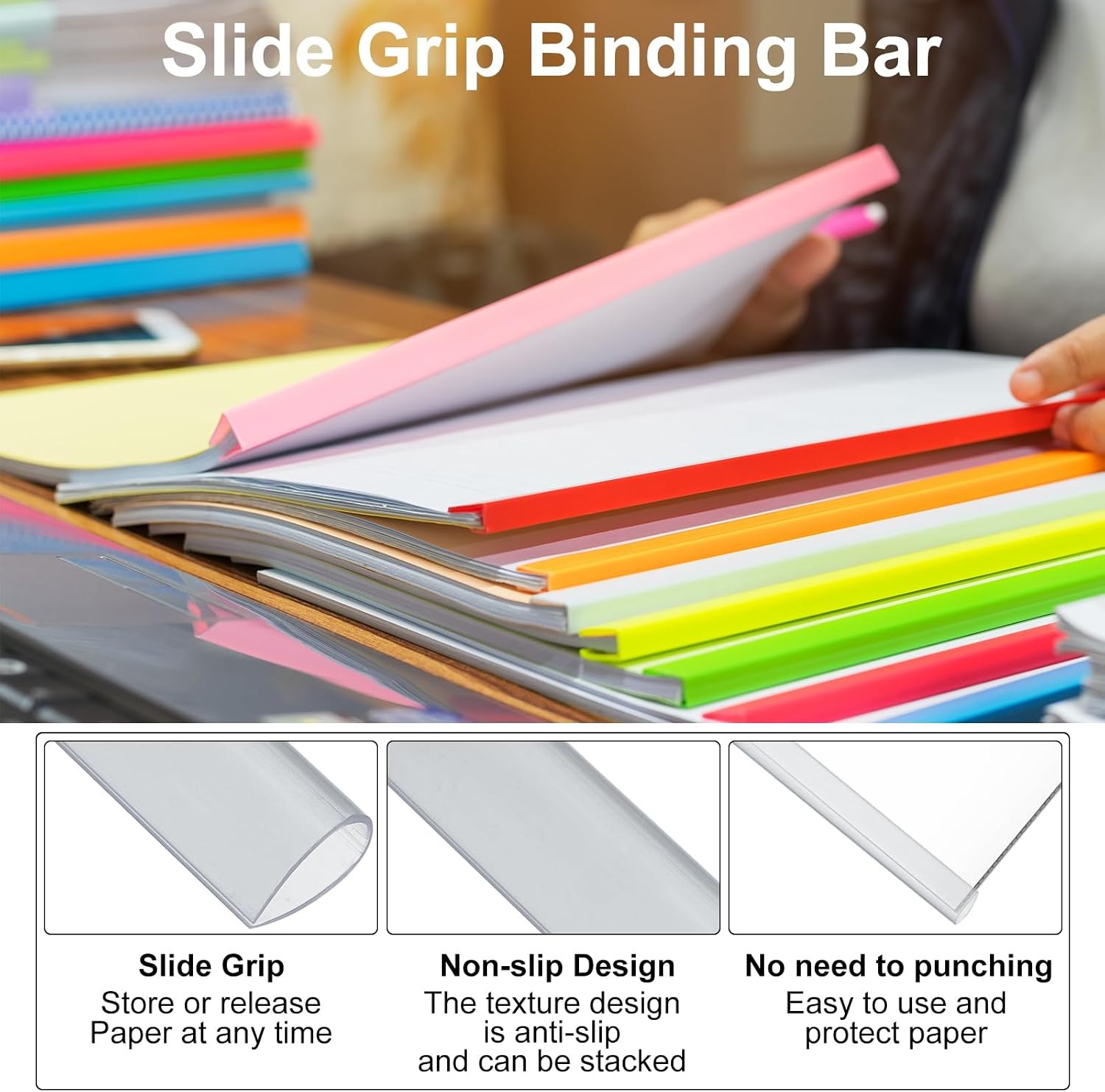 PATIKIL 30Pcs Binding Bars, 8mm Binding Bars Slide Grip 50 Sheets Capacity A4 Size Report Binder Teardrop Shape Presentation Binder for Report Cover Resume, Clear
