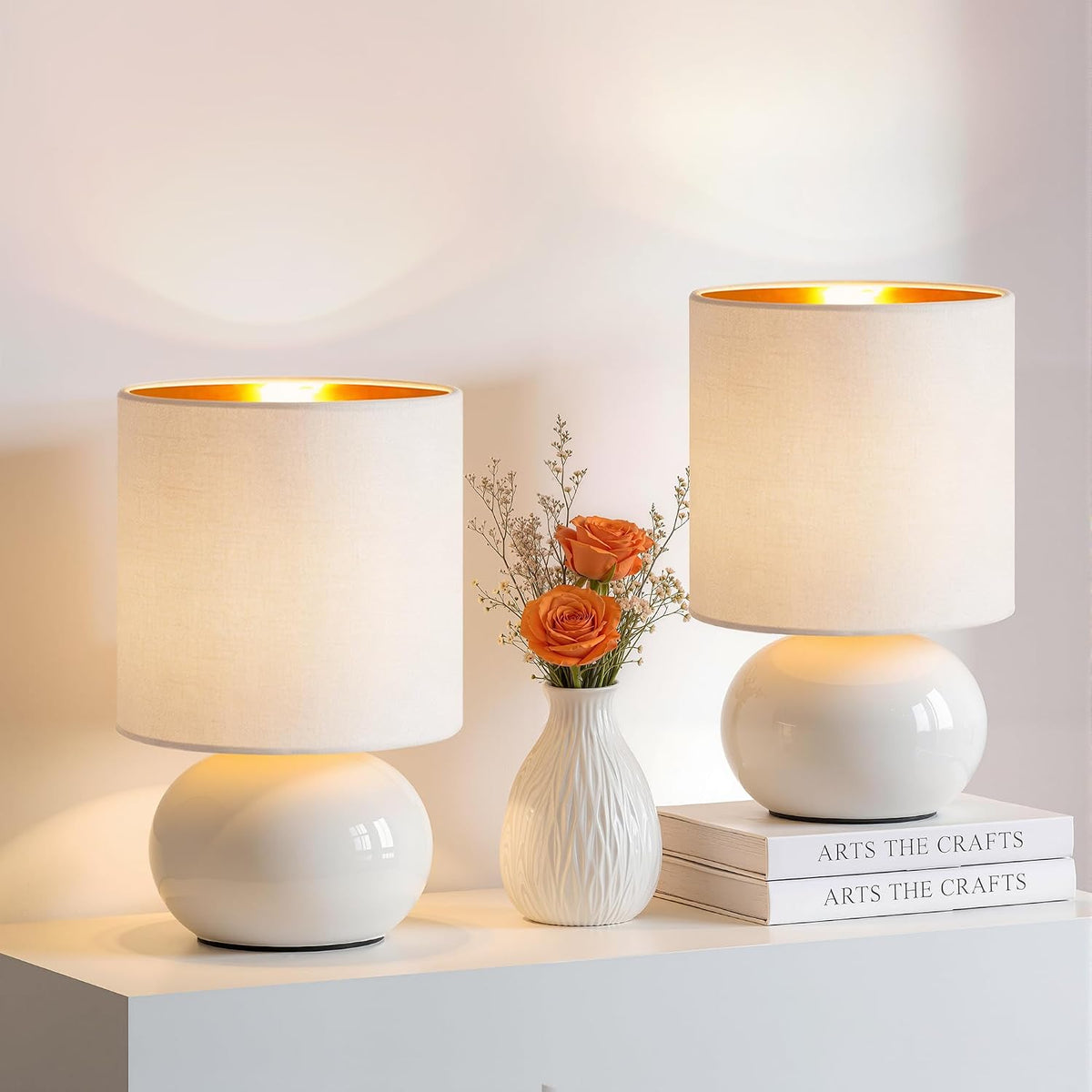 Hamucd Ceramic Table Lamps Set of 2, Modern Classic Bedside Lamps for Nightst...