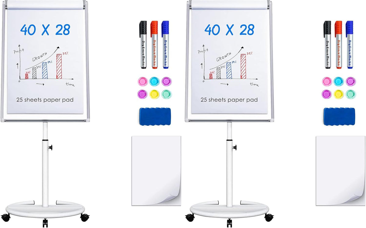 Maxtek Mobile Whiteboard 40 x 28 in, Magnetic Dry Erase Easel (Pack of 2)
