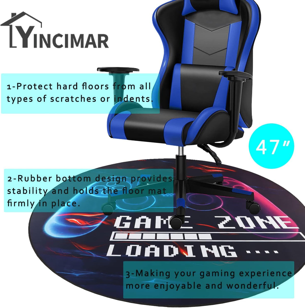 Yincimar Gaming Chair Mat for Hardwood Floor,Anti-Slip Floor Protector Game C...