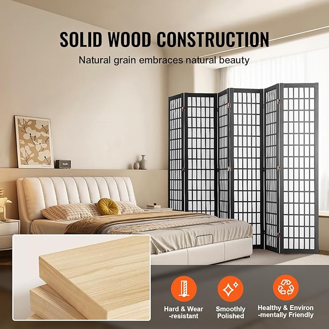 VEVOR Room Divider, 6 Panel Japanese Room Divider, Folding Privacy Screen Indoor - Image 5