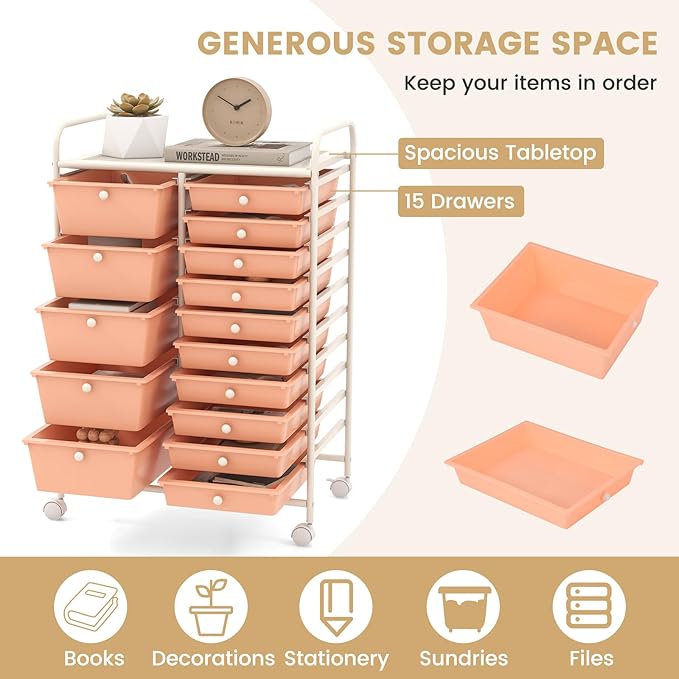 GOFLAME 15-Drawer Rolling Storage Cart, Craft Storage Cart - Image 4