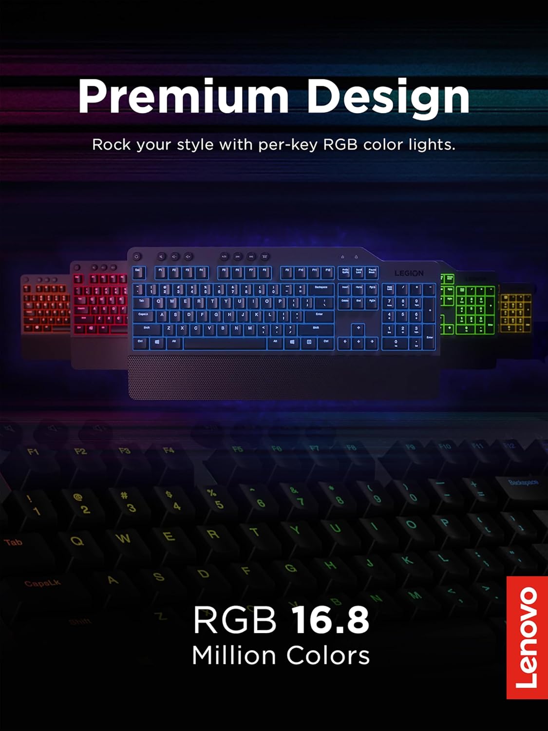 Lenovo GY40T26478 Legion K500 RGB Mechanical Gaming Keyboard, 3 ZONE Full-siz...