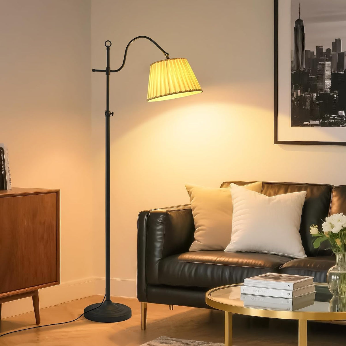 Linen Fabric Floor Lamps with Remote and Bluetooth Dimming
