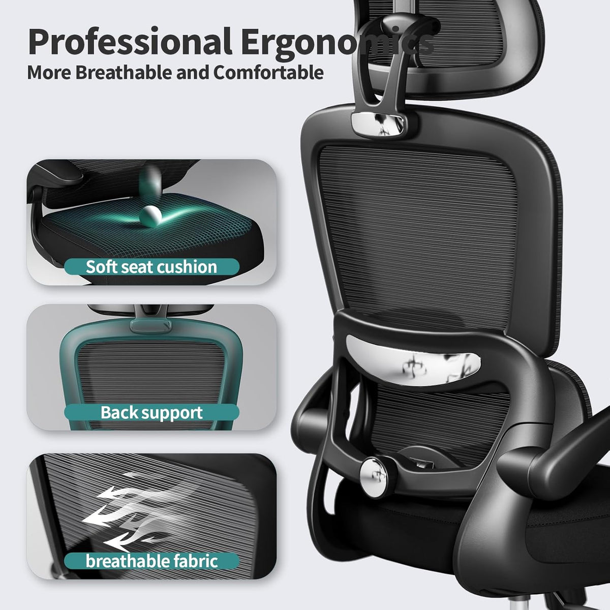 tralt office chair ergonomic desk chair with lumbar, side view