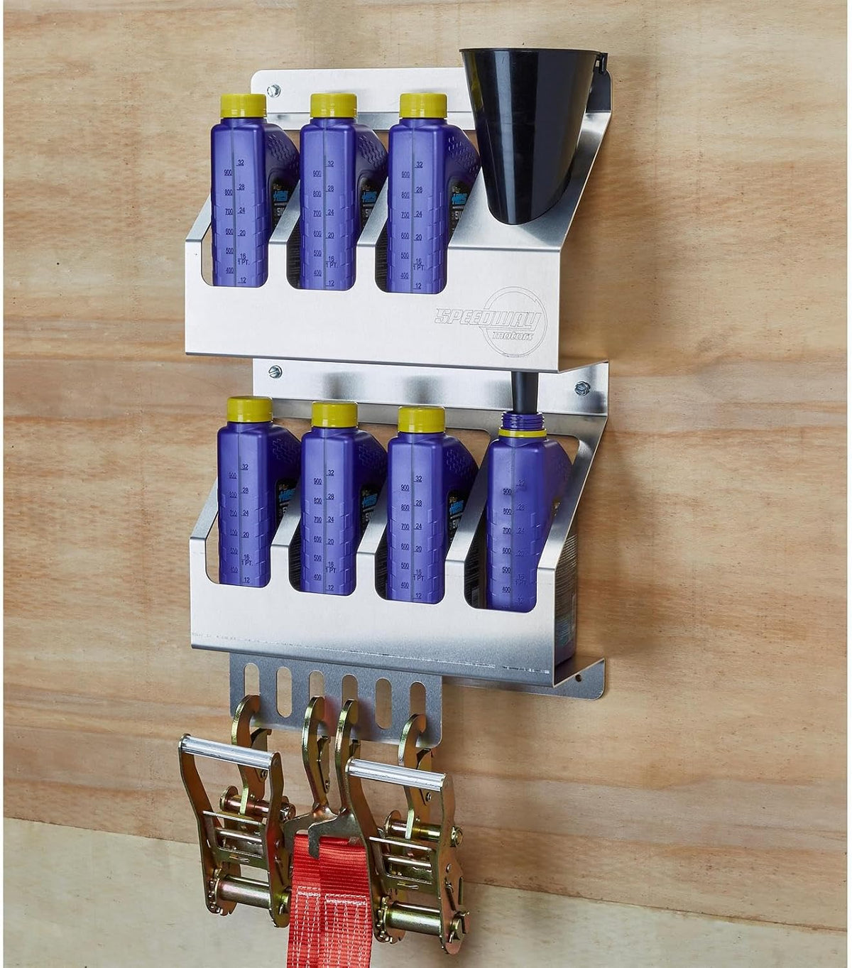 speedway motors 12 quart oil storage shelf, aluminum showing dimensions