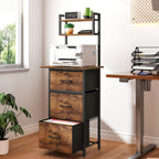 Snughome 3 Drawer Tall File Cabinet with 19.7'' Extended Desktop, 3-Tier Filing Cabinet for Home Office 51.6''H Vertical File Cabinet Printer Stand with Drawers, Fits A4/Letter/Legal,Rustic Brown