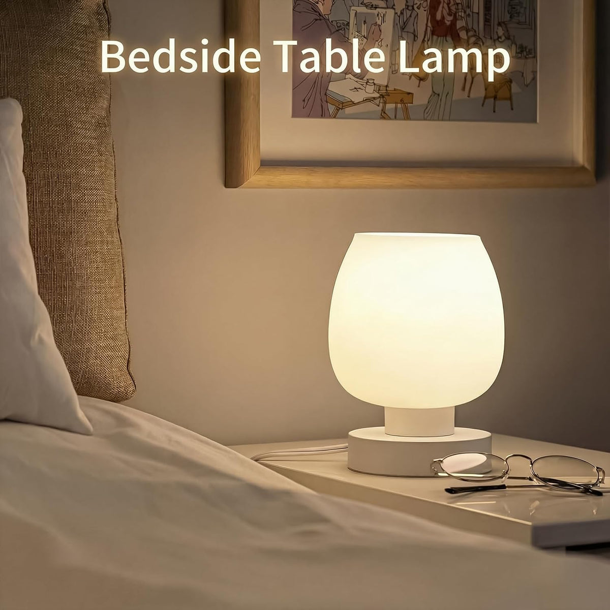Touch Bedside Table Lamp - Small Lamp for Bedroom with USB C+A Charging Ports...