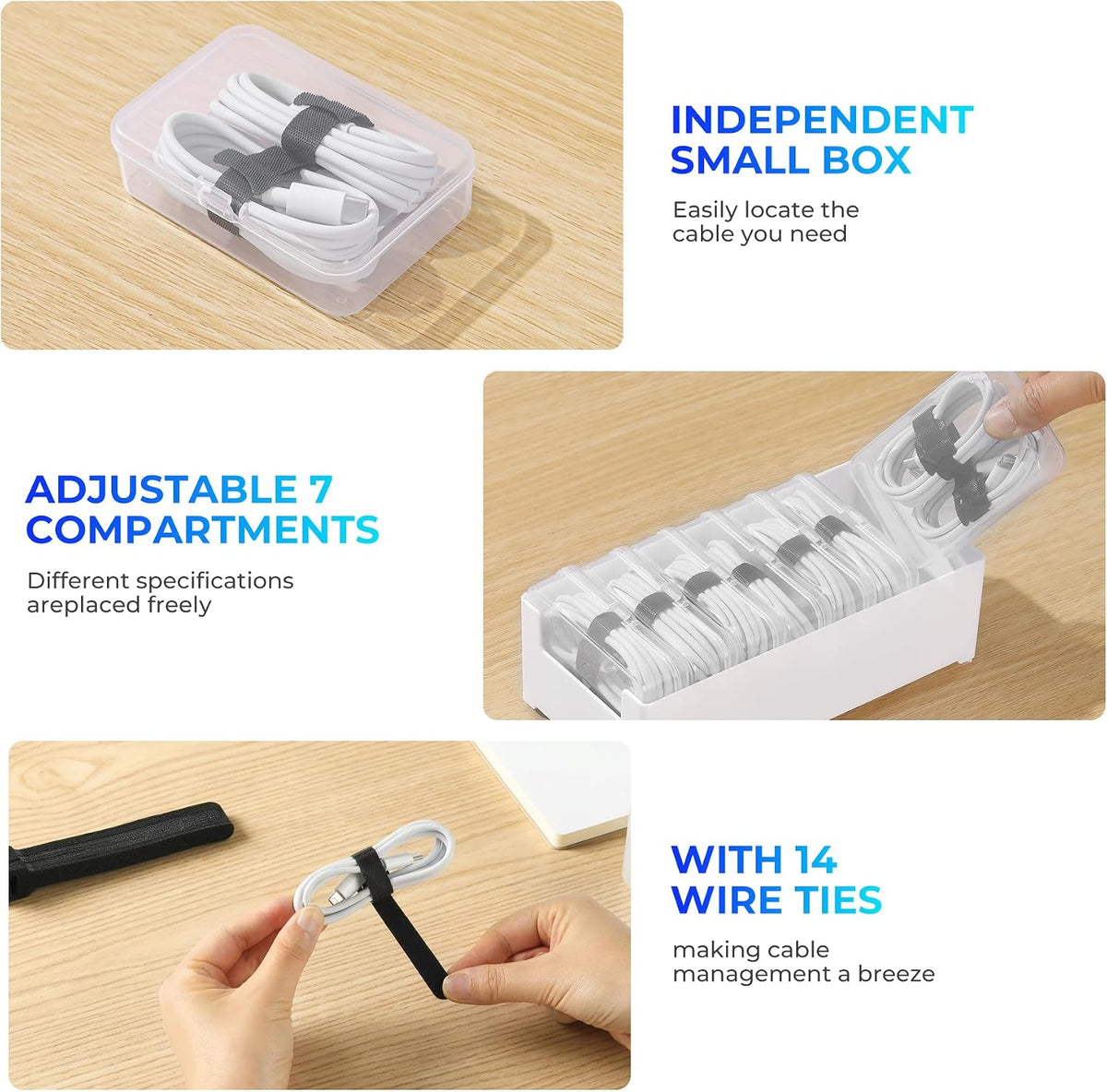 2 Pack Cable Organizer Box with 14 Clear Switch Case, Cable Straps and Label ...