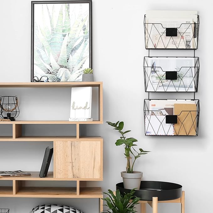YBING Hanging Wall File Organizer Wall File Holder 3 Pockets Wall-Mounted File - Image 5