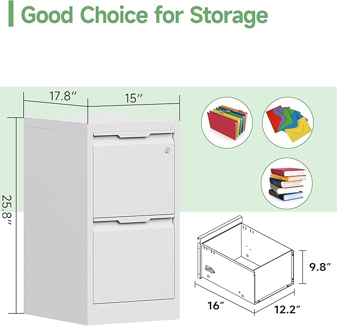 2-Drawer File Cabinet with Lock, Metal Vertical Filing Cabinets - Image 3
