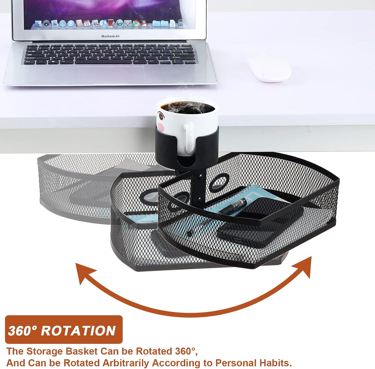MASTLU Under Desk Organizer,Cup Holder,Table Management Tray, Swivel Pencil D...