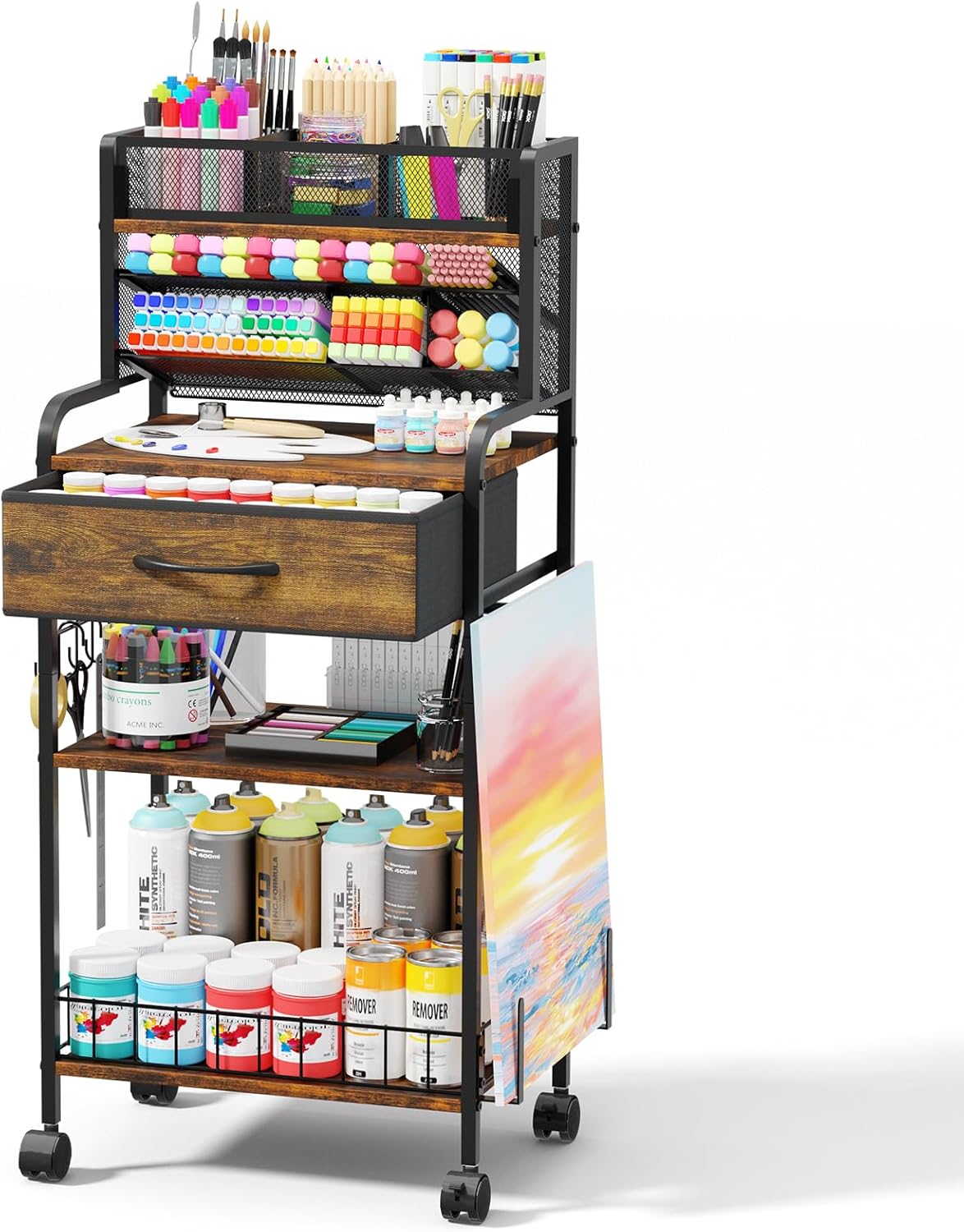 homsorout art cart, 3 tier rolling cart shown in use