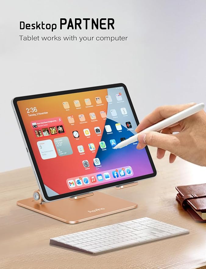 Aoviho Tablet Stand Holder for Desk Adjustable Tablet Holder, Foldable Aluminum - Image 2