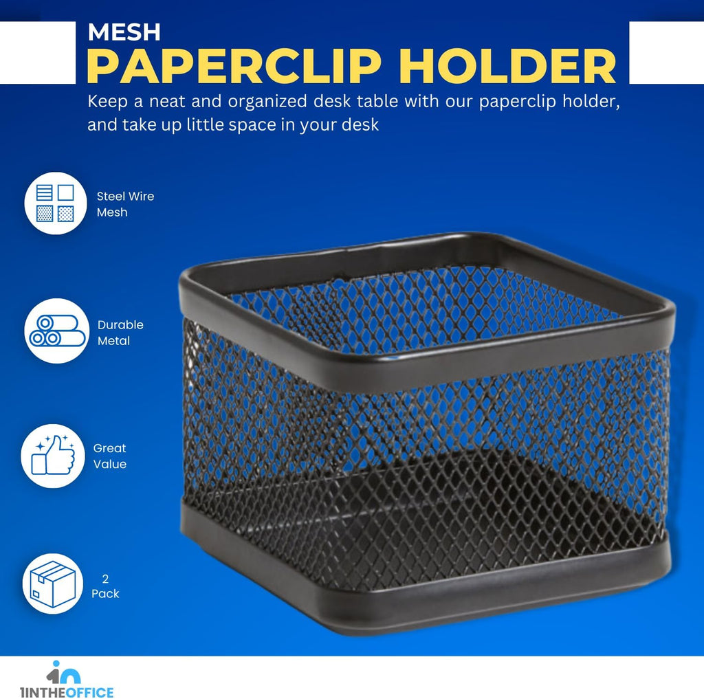 1InTheOffice Mesh Paperclip Holder For desk, Paperclip Holder Desk Accessories Holder(2 Pack)