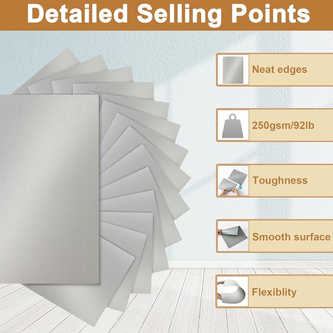 Silunkia 28 Sheets Shimmer Silver Cardstock 8.5 x 11 Metallic Paper, - Image 3