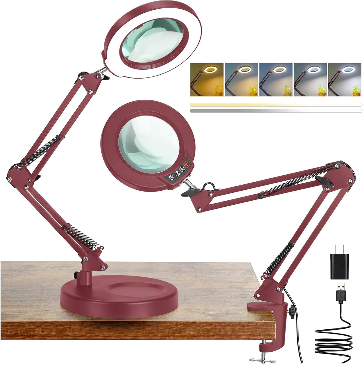 Coyeth 12X Magnifying Glass with Light and Stand, 5 Color Modes Stepless Dimm...