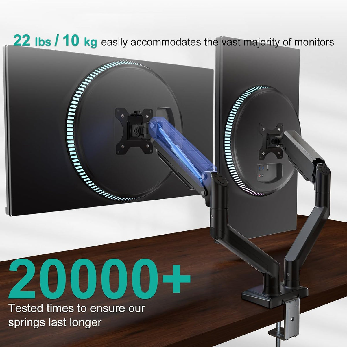 wali adjustable dual monitor arm for 13-32 inch showing dimensions