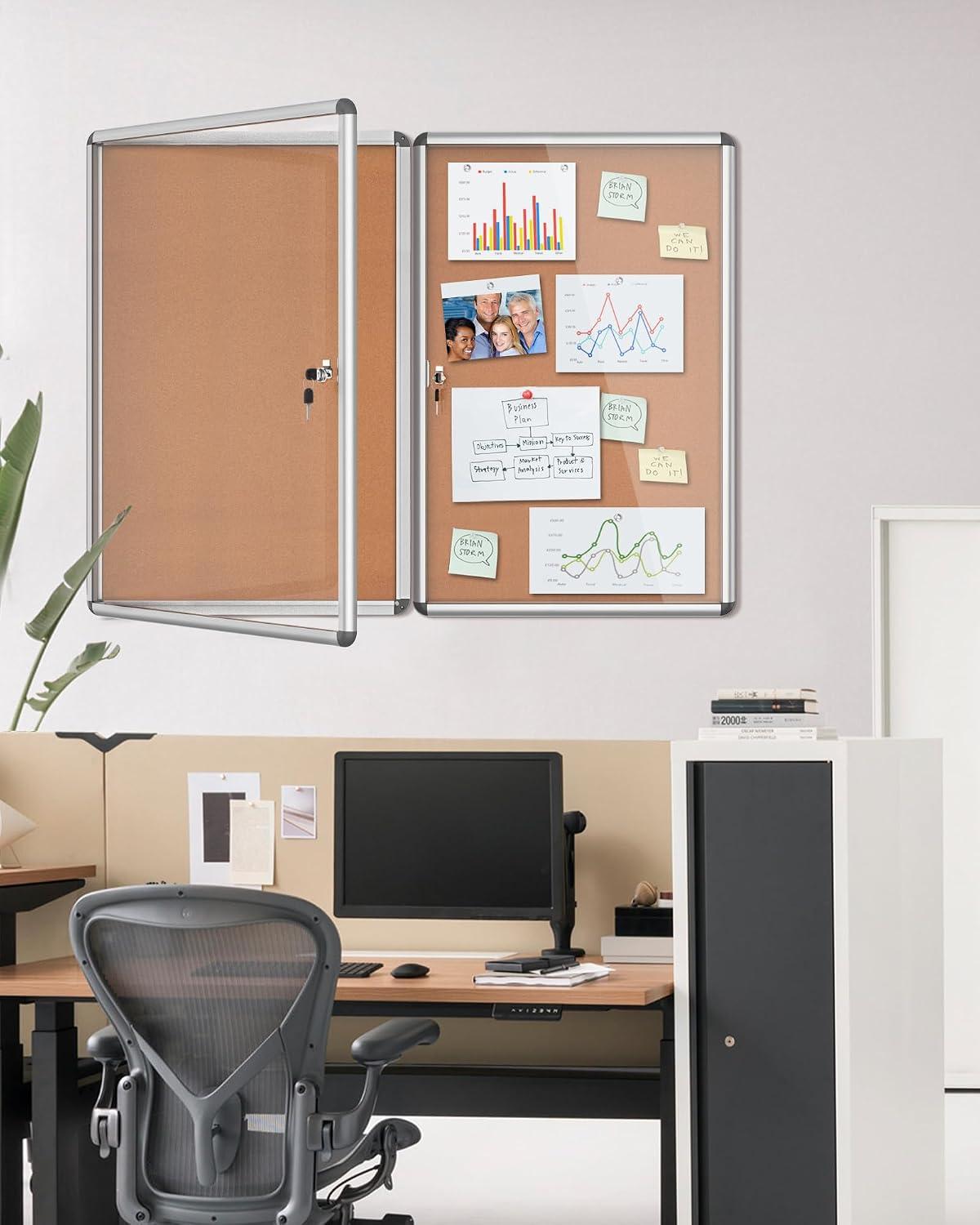 Mifuro 2 Pack 36"x24" Enclosed Bulletin Board, Lockable Weather-Res...