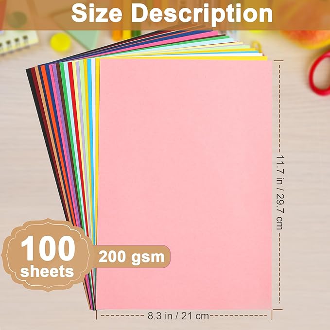 Silunkia 100 Sheets Colors Cardstock Craft Paper, 20 Assorted Colors 75lb Art - Image 3