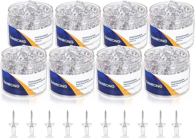 DANRONG 1600 PCS Clear Push Pins, Standard Thumb Tacks by DANRONG