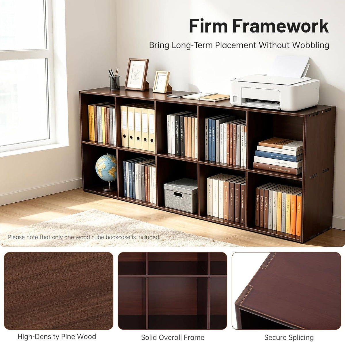 10 Cube Storage Organizer - Pine Wood Bookshelf - Cube Shelf - Vertical or Ho...