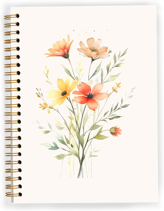 JWVK Vintage Floral Botanical Spiral Notebook, Cottagecore Flower Plant by JWVK