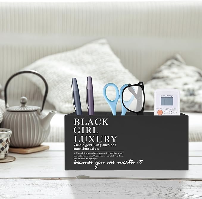 Exqcom Black Girl Luxury Inspirational Pen Pencil Holder, Desk Accessories Gifts - Image 2