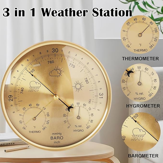 3 in 1 Barometer for Weather Station, Wall Hanging Thermometer All-Season - Image 2