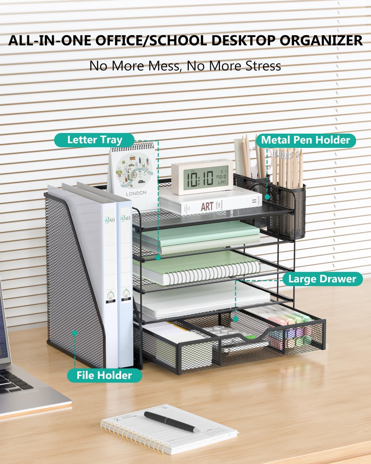 wali desk file organizer, 5 tier desktop paper shown in use