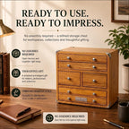 premium oak wood organizer chest, 6 drawer desktop on a desk or shelf