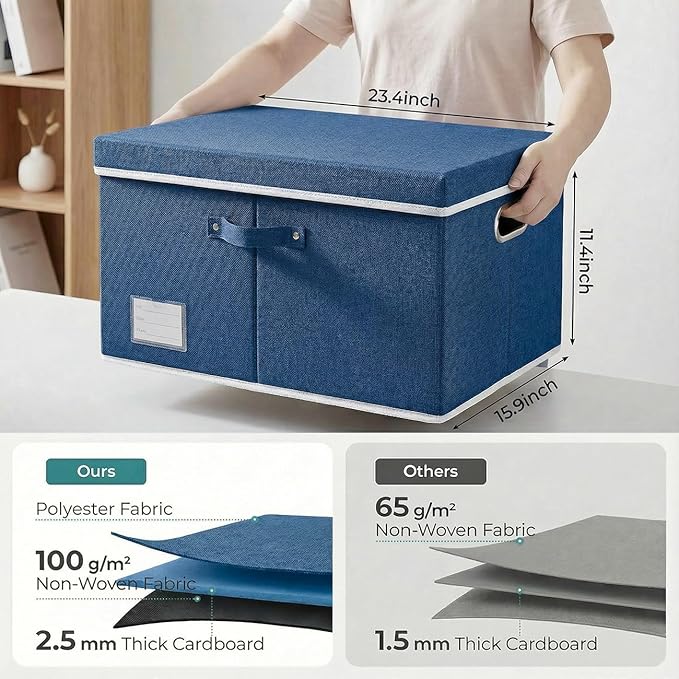 PRANDOM Storage Bins with Lids Linen Fabric Foldable Storage Boxes Organizer - Image 3