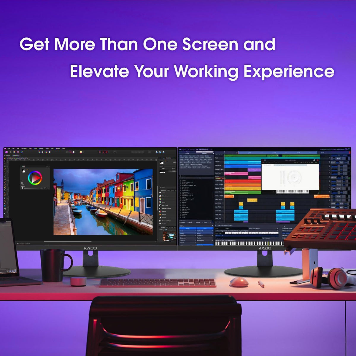 kado 2-pack dual 22" flat screen 1920x1080 75hz on a desk or shelf