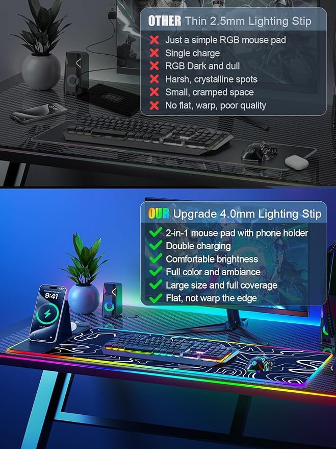 XXL Mouse Pad with Phone Holder, RGB Desk Mat with 15W Fast Charging, LED Large - Image 6