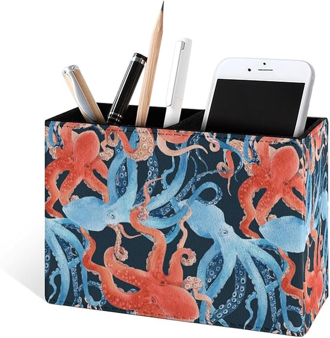 Famame Blue Red Octopus Pattern Pencil Holder - Image 2