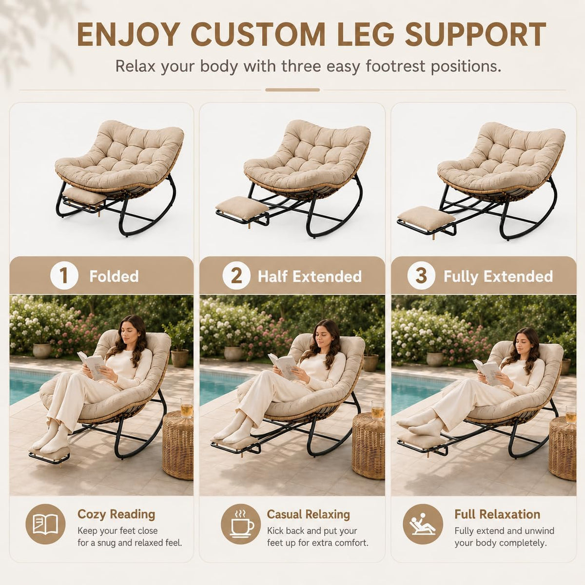 Oversized Rocking Chair with Zero-Gravity Foot Rest & Ottoman, Comfy Loun...