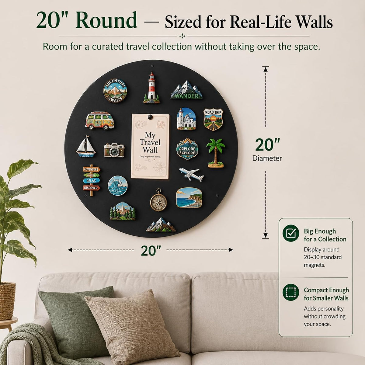 Round Travel Magnet Board: Display 20–30 Souvenirs as Wall Decor