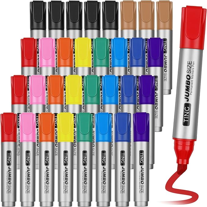 Fuutreo 32 Pcs Jumbo Permanent Markers Bulk Large Chisel Tip Permanent Markers by Fuutreo