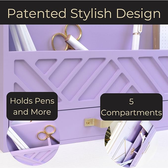 BLU MONACO Purple Mail Organizer Countertop | Wooden Desk Storage - Image 5