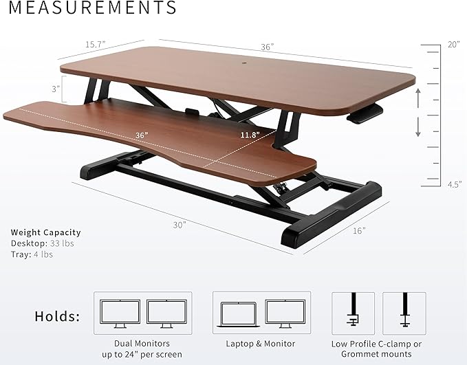 VIVO 36 inch Desk Converter, K Series, Height Adjustable Sit to Stand Riser - Image 3