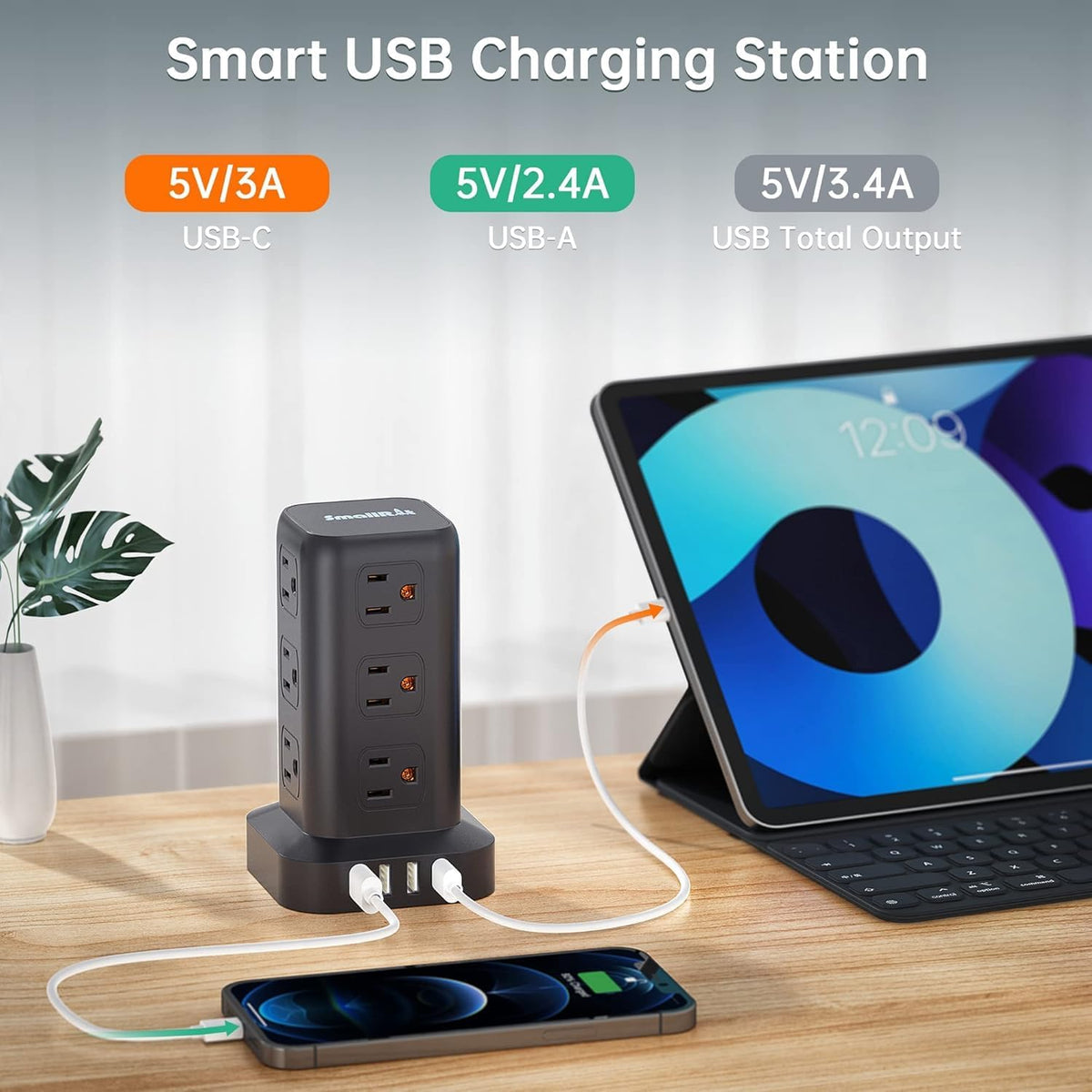 2 Pcs Extension Cord with Multiple Outlets, SMALLRT Power Strip Tower, Outlet...