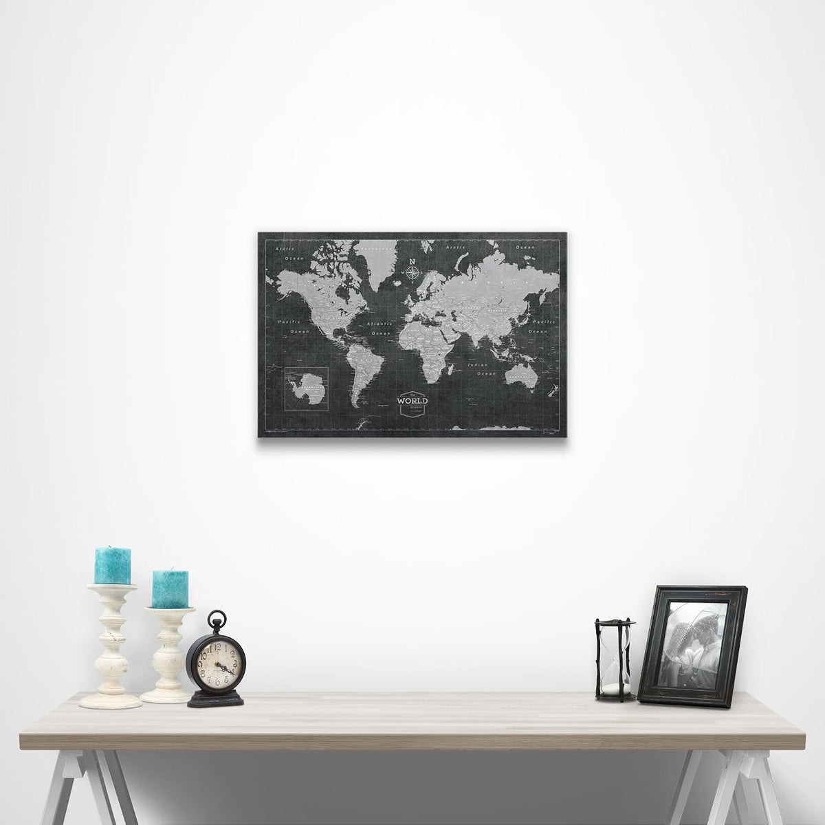 Conquest Maps World Travel Map with Pins Modern Slate Style Push Pin Travel M...