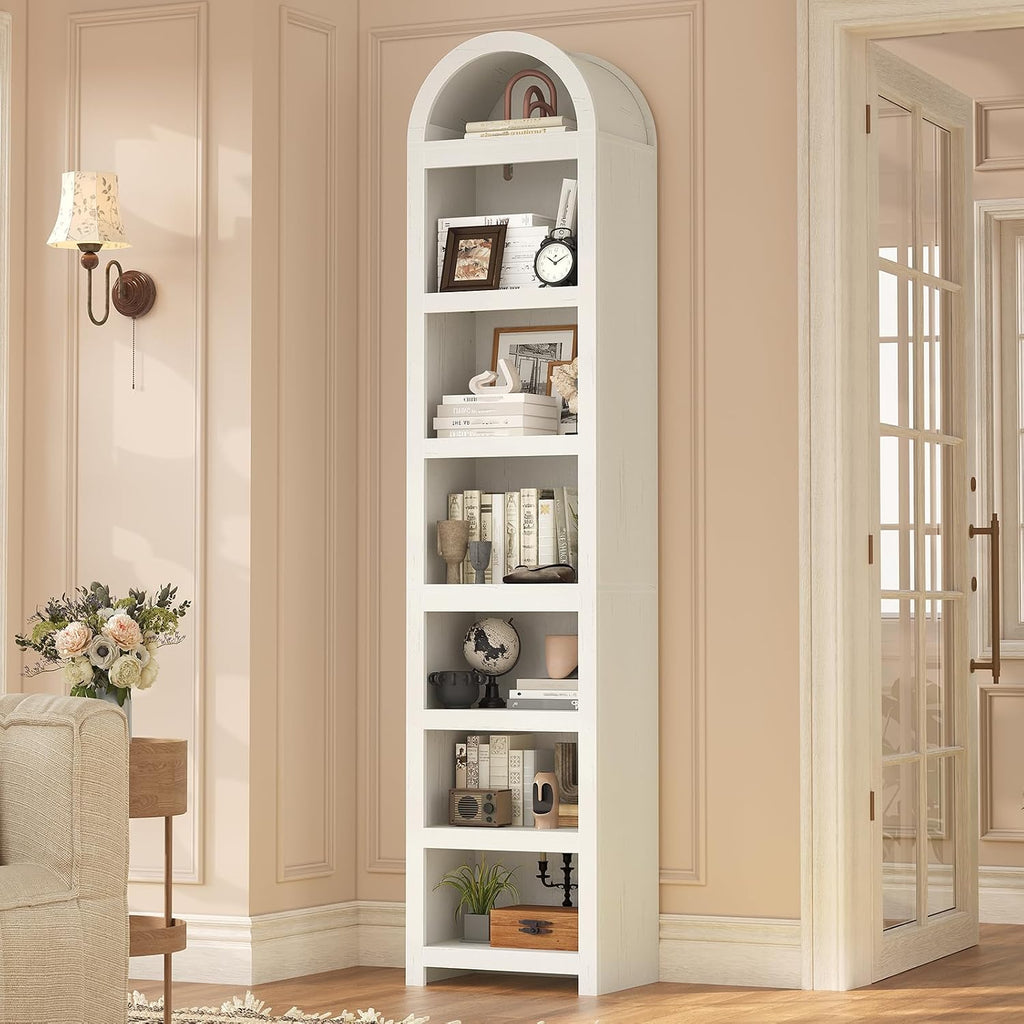 uposoja 76" tall narrow arched bookcase,7-teir mid-century modern, main product view