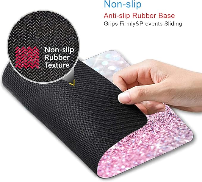 IMAYONDIA Pink Blue Sparkly Mouse Pad Cute, Rectangle Non-Slip Rubber Glitter - Image 3