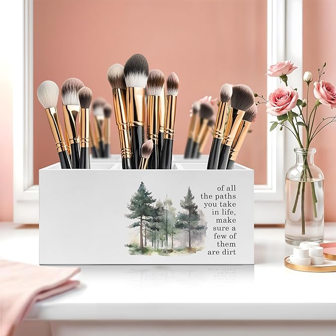 Exqcom Watercolor Forest Inspirational Pen Pencil Holder, Motivational Desk - Image 5