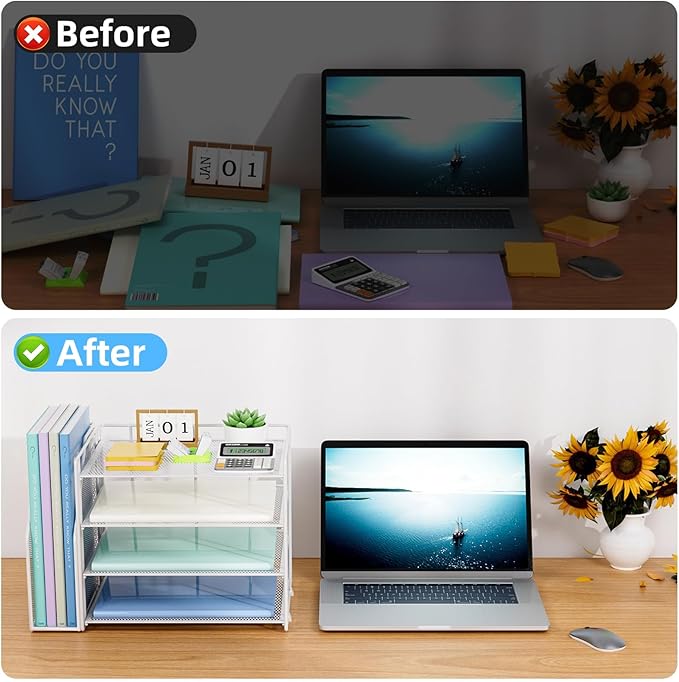 Marbrasse Desk Organizer and Accessories，4-Tier Paper Letter Tray Organizer - Image 2