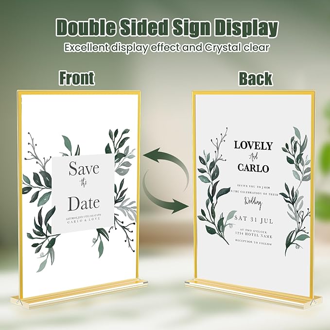 Acrylic Sign Holder 8.5 x 11, 9 Pack Clear Sign Holder Double Sided Gold Table - Image 3