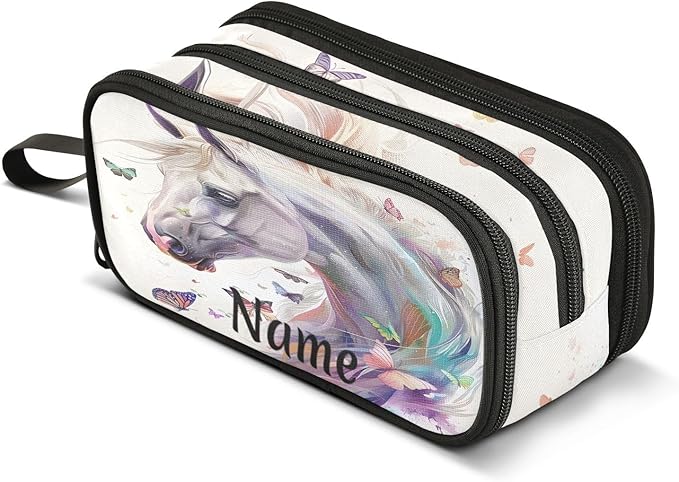 BOENLE Custom White Horse Butterflies Pencil Case Box Boys Girls Personalized by BOENLE-WELCOMEYOURCOMING